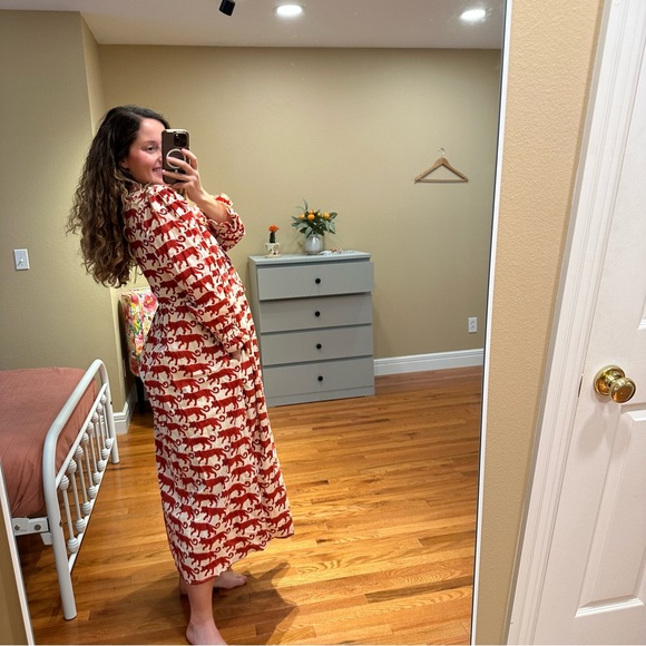 NWT Tuckernuck Pink City Prints Red Cream Block Print Tiger Maxi Dress Large - Picture 3 of 16